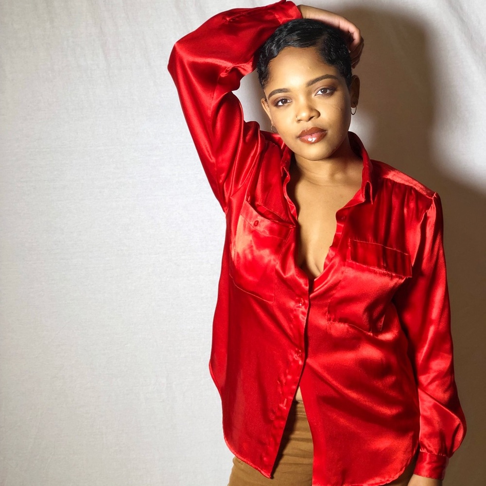 COPY - Bold Red Satin Button Down